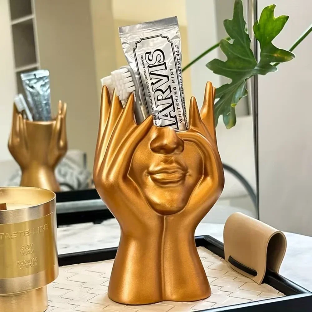 Half Face (Gold) Open Top Vase / Makeup Brush Holder (BRAND-NEW & SO‎ CUTE!)